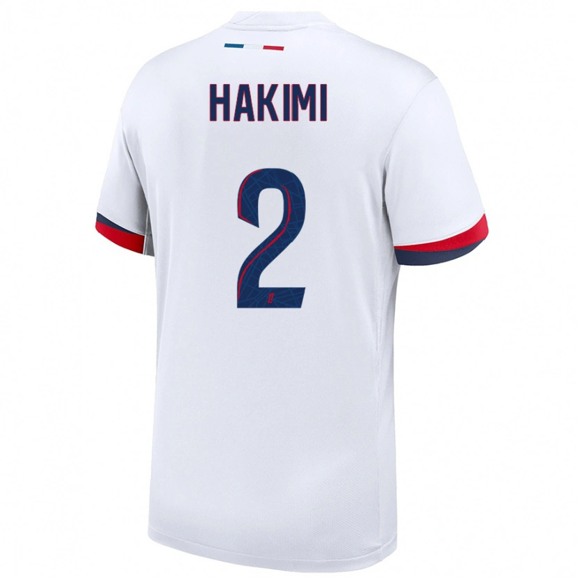 Danxen Mænd Achraf Hakimi #2 Hvid Blå Rød Udebane Spillertrøjer 2024/25 Trøje T-Shirt