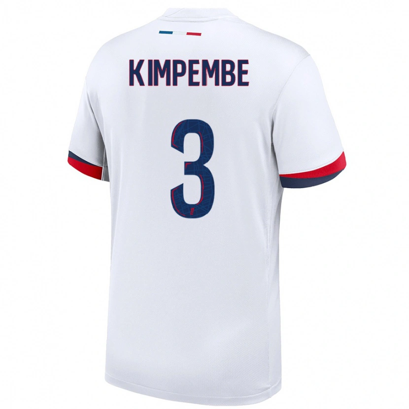 Danxen Mænd Presnel Kimpembe #3 Hvid Blå Rød Udebane Spillertrøjer 2024/25 Trøje T-Shirt
