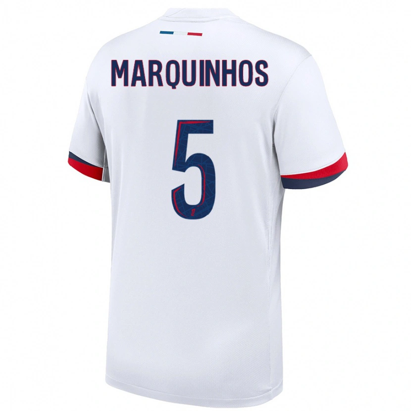 Danxen Mænd Marquinhos #5 Hvid Blå Rød Udebane Spillertrøjer 2024/25 Trøje T-Shirt