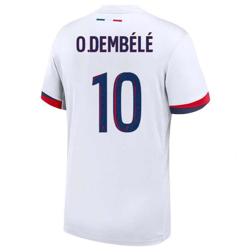 Danxen Mænd Ousmane Dembélé #10 Hvid Blå Rød Udebane Spillertrøjer 2024/25 Trøje T-Shirt
