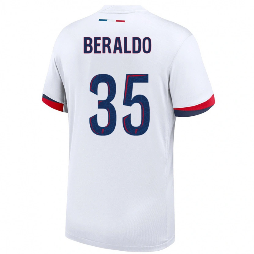 Danxen Mænd Lucas Beraldo #35 Hvid Blå Rød Udebane Spillertrøjer 2024/25 Trøje T-Shirt