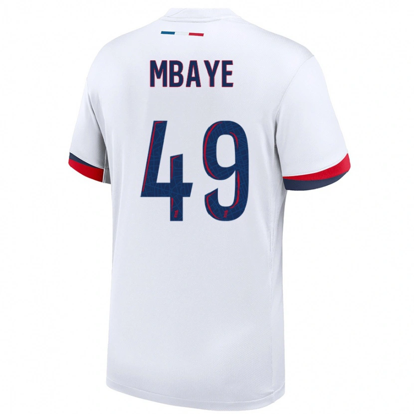 Danxen Mænd Ibrahim Mbaye #49 Hvid Blå Rød Udebane Spillertrøjer 2024/25 Trøje T-Shirt