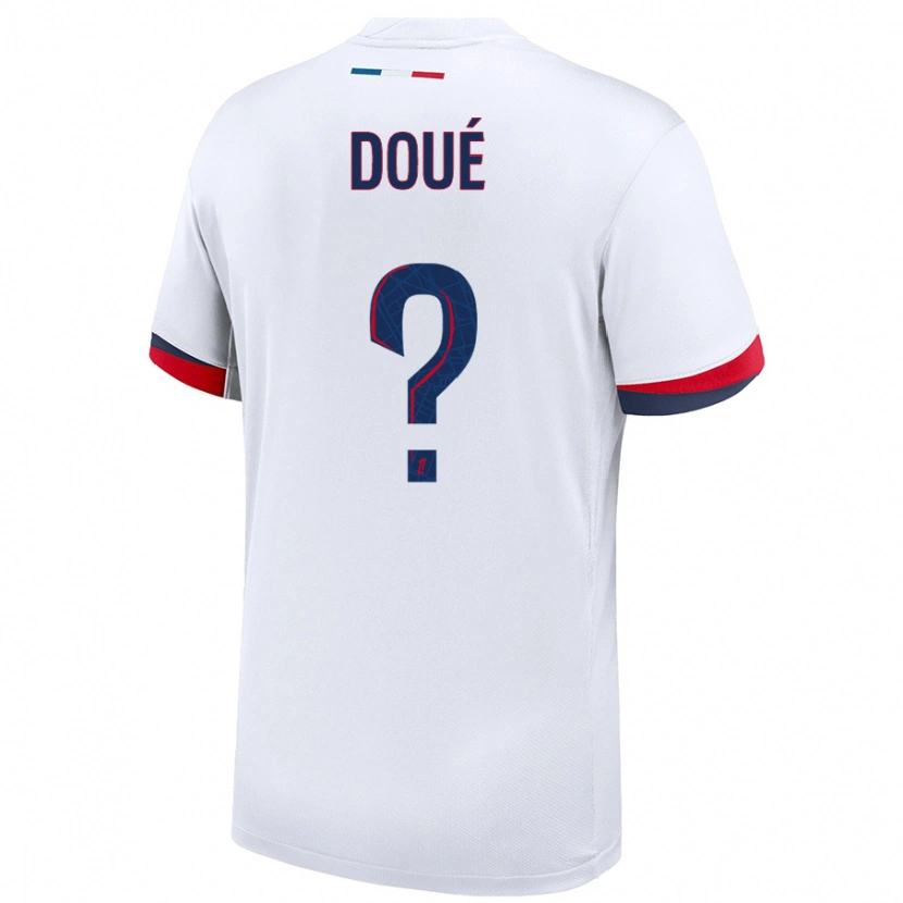 Danxen Mænd Gueladan Doué #0 Hvid Blå Rød Udebane Spillertrøjer 2024/25 Trøje T-Shirt