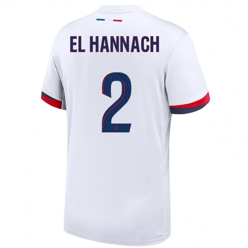Danxen Mænd Naoufel El Hannach #2 Hvid Blå Rød Udebane Spillertrøjer 2024/25 Trøje T-Shirt