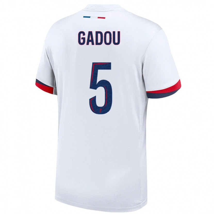 Danxen Mænd Joane Gadou #5 Hvid Blå Rød Udebane Spillertrøjer 2024/25 Trøje T-Shirt