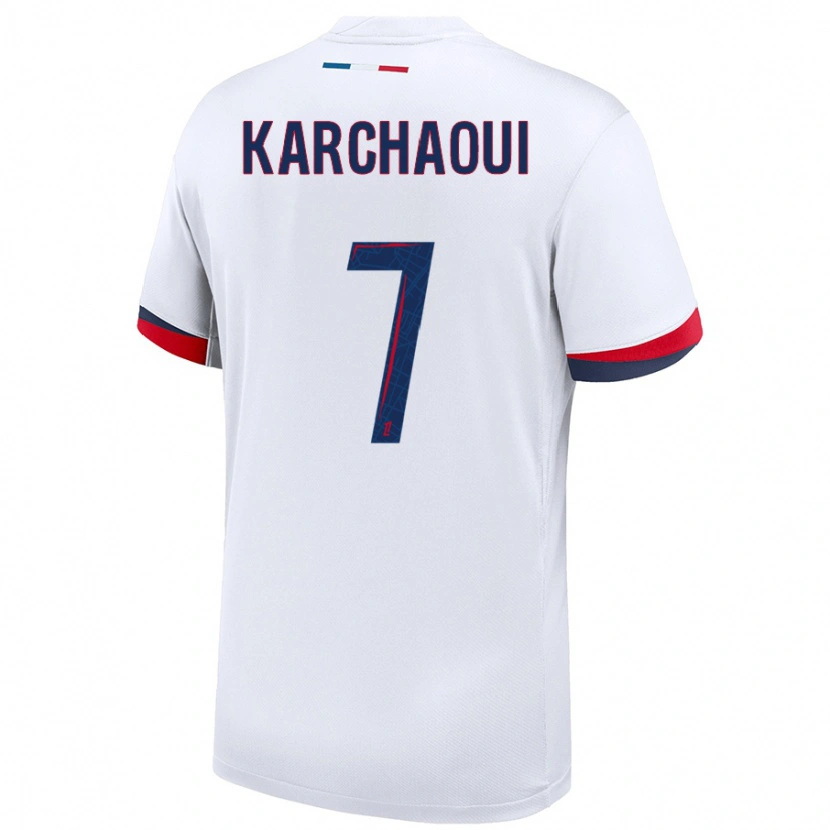 Danxen Mænd Sakina Karchaoui #7 Hvid Blå Rød Udebane Spillertrøjer 2024/25 Trøje T-Shirt