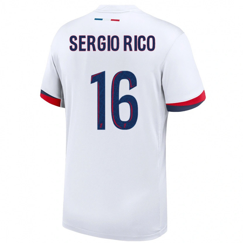 Danxen Mænd Sergio Rico #16 Hvid Blå Rød Udebane Spillertrøjer 2024/25 Trøje T-Shirt
