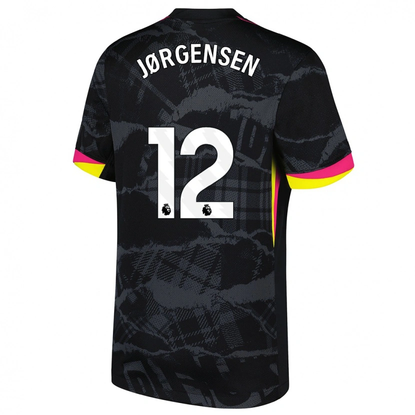 Danxen Mænd Filip Jørgensen #12 Sort Pink Tredje Sæt Spillertrøjer 2024/25 Trøje T-Shirt