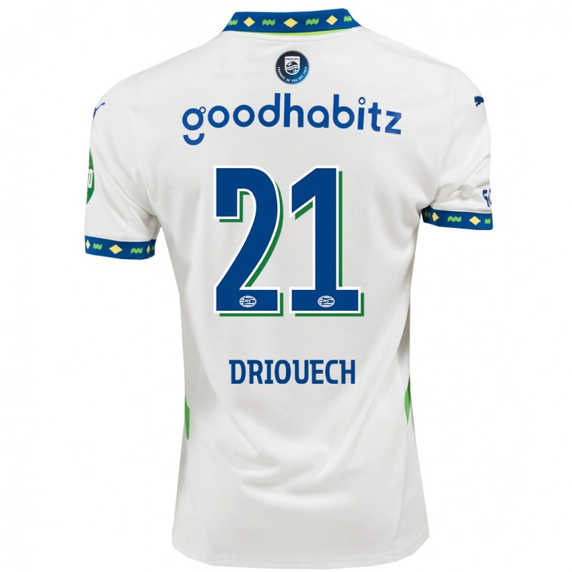 Danxen Mænd Couhaib Driouech #21 Hvid Mørkeblå Tredje Sæt Spillertrøjer 2024/25 Trøje T-Shirt