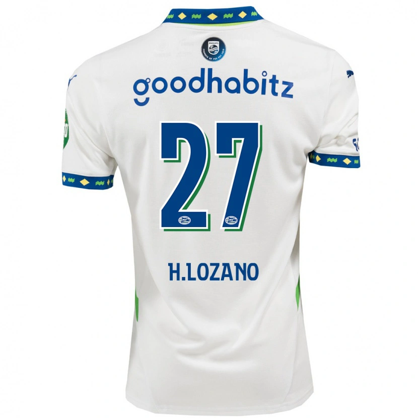 Danxen Mænd Hirving Lozano #27 Hvid Mørkeblå Tredje Sæt Spillertrøjer 2024/25 Trøje T-Shirt