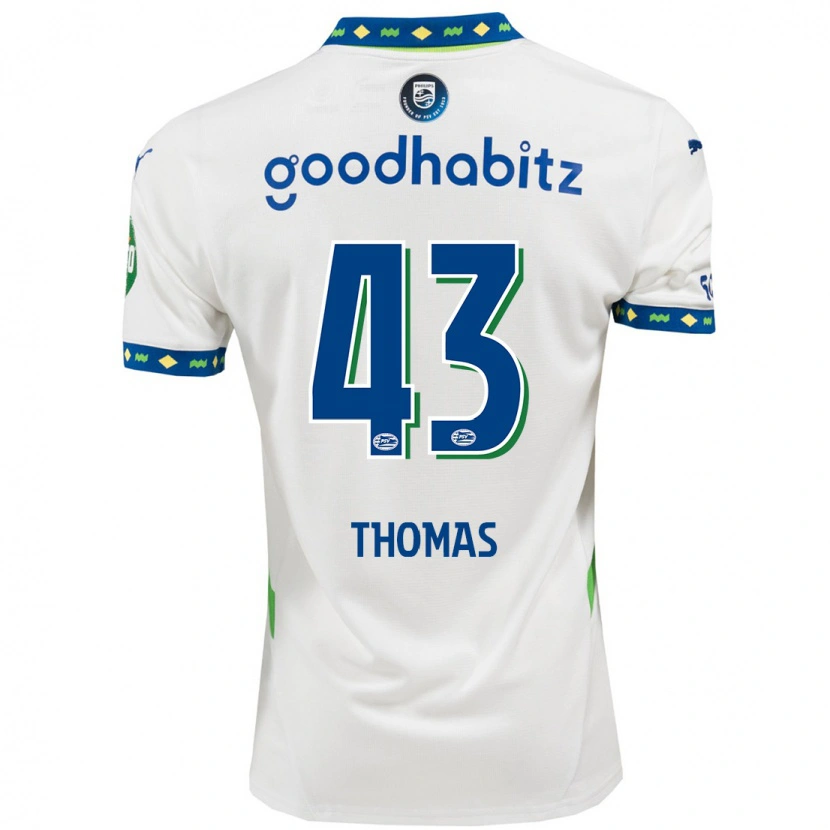 Danxen Mænd Kealyn Thomas #43 Hvid Mørkeblå Tredje Sæt Spillertrøjer 2024/25 Trøje T-Shirt