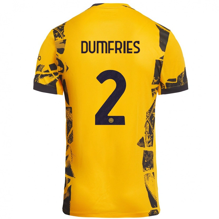 Danxen Mænd Denzel Dumfries #2 Guld Sort Tredje Sæt Spillertrøjer 2024/25 Trøje T-Shirt