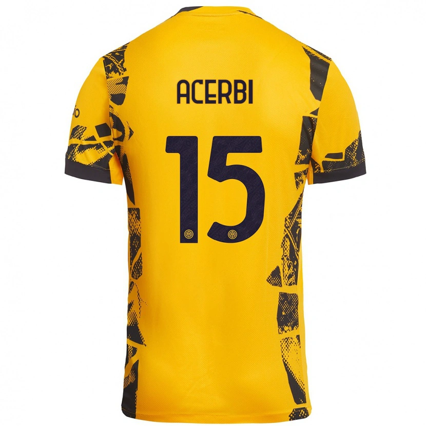 Danxen Mænd Francesco Acerbi #15 Guld Sort Tredje Sæt Spillertrøjer 2024/25 Trøje T-Shirt