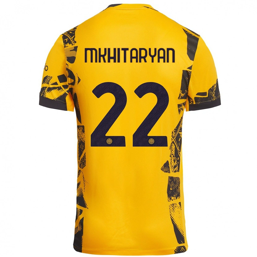 Danxen Mænd Henrikh Mkhitaryan #22 Guld Sort Tredje Sæt Spillertrøjer 2024/25 Trøje T-Shirt
