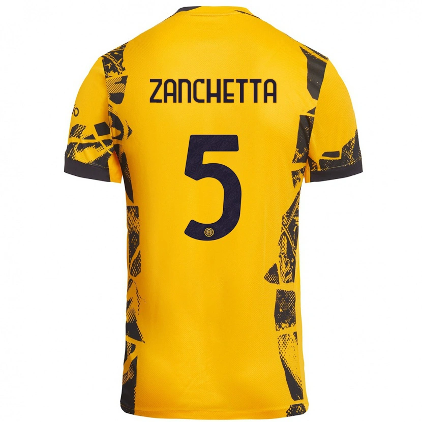 Danxen Mænd Mattia Zanchetta #5 Guld Sort Tredje Sæt Spillertrøjer 2024/25 Trøje T-Shirt
