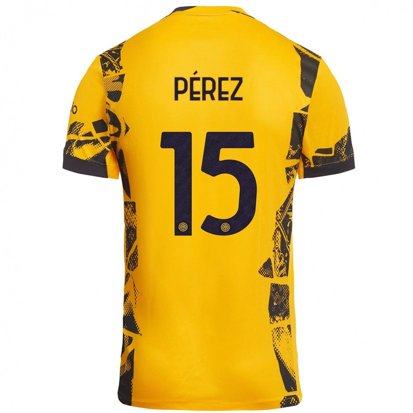 Danxen Mænd Álex Pérez #15 Guld Sort Tredje Sæt Spillertrøjer 2024/25 Trøje T-Shirt