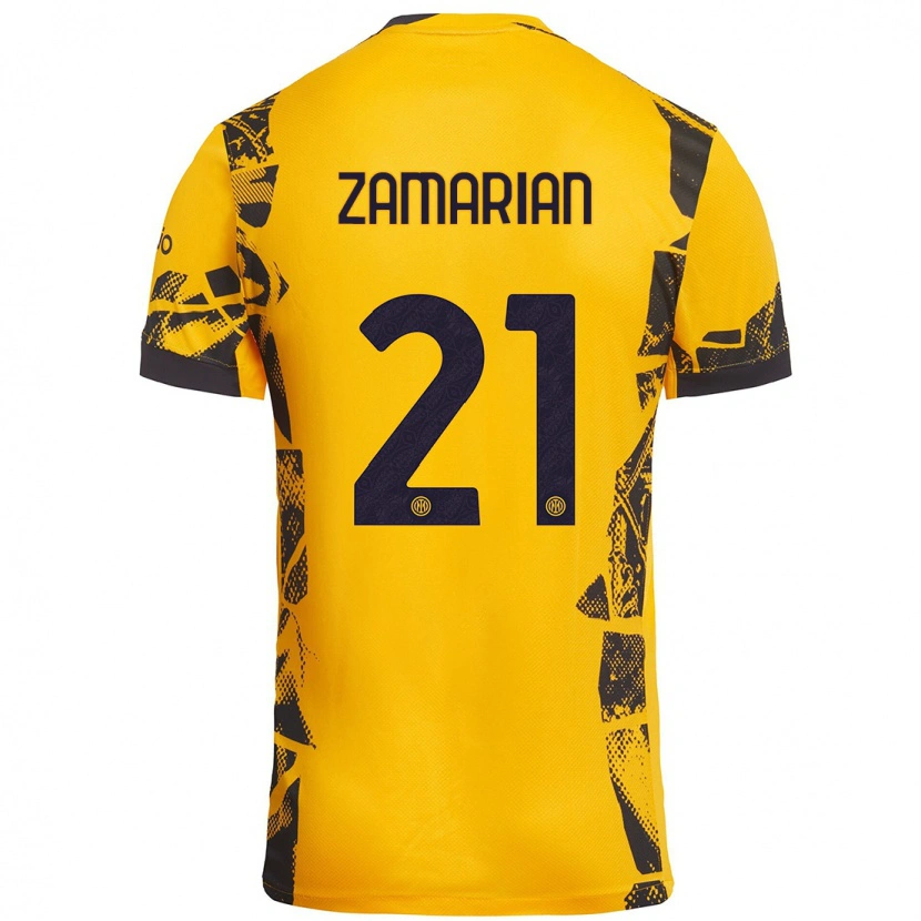Danxen Mænd Matteo Zamarian #21 Guld Sort Tredje Sæt Spillertrøjer 2024/25 Trøje T-Shirt