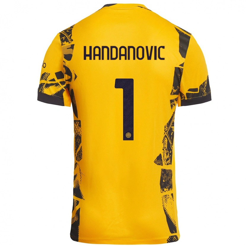 Danxen Mænd Samir Handanovic #1 Guld Sort Tredje Sæt Spillertrøjer 2024/25 Trøje T-Shirt
