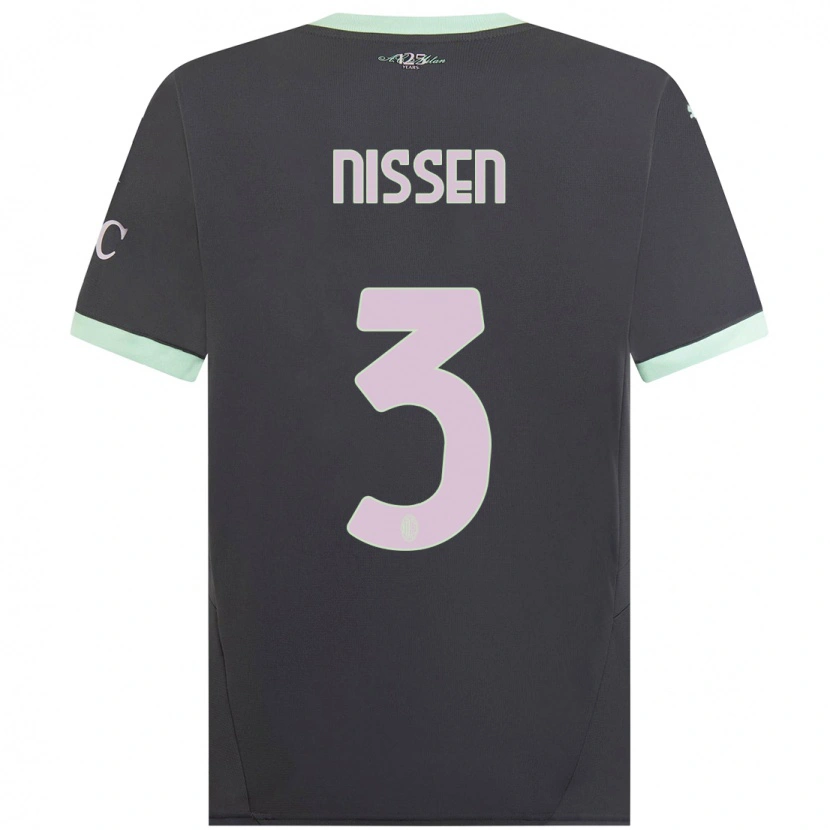 Danxen Mænd Fredrik Nissen #3 Grå Tredje Sæt Spillertrøjer 2024/25 Trøje T-Shirt