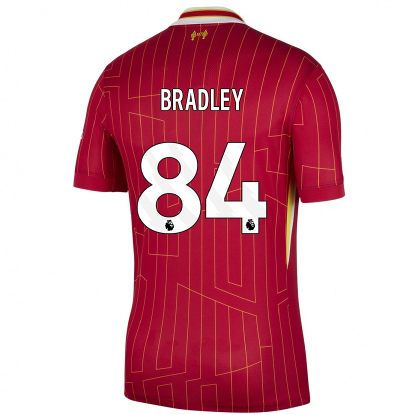 Danxen Kvinder Conor Bradley #84 Rød Gul Hvid Hjemmebane Spillertrøjer 2024/25 Trøje T-Shirt
