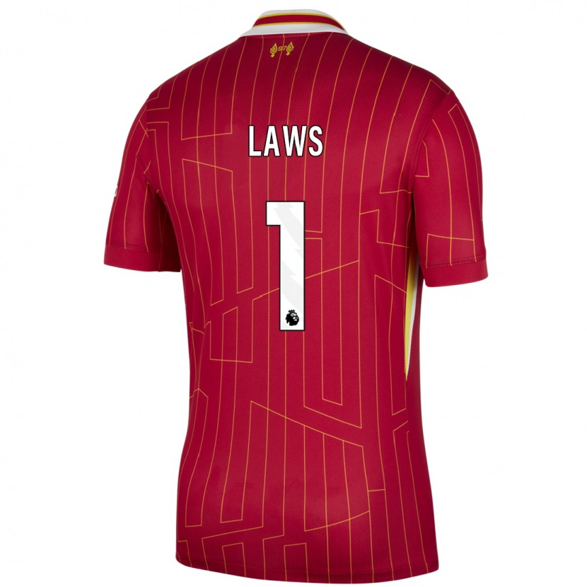 Danxen Kvinder Rachael Laws #1 Rød Gul Hvid Hjemmebane Spillertrøjer 2024/25 Trøje T-Shirt