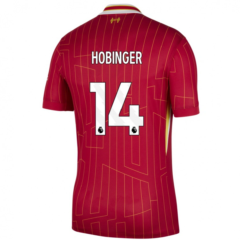 Danxen Kvinder Marie Höbinger #14 Rød Gul Hvid Hjemmebane Spillertrøjer 2024/25 Trøje T-Shirt