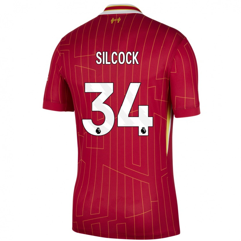 Danxen Kvinder Hannah Silcock #34 Rød Gul Hvid Hjemmebane Spillertrøjer 2024/25 Trøje T-Shirt
