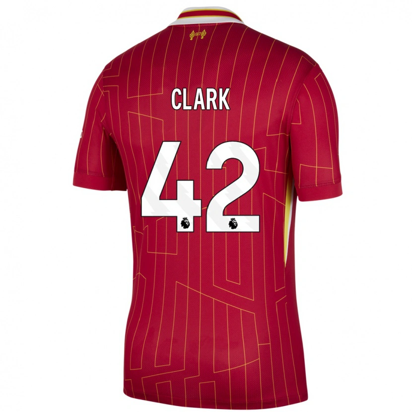 Danxen Kvinder Bobby Clark #42 Rød Gul Hvid Hjemmebane Spillertrøjer 2024/25 Trøje T-Shirt