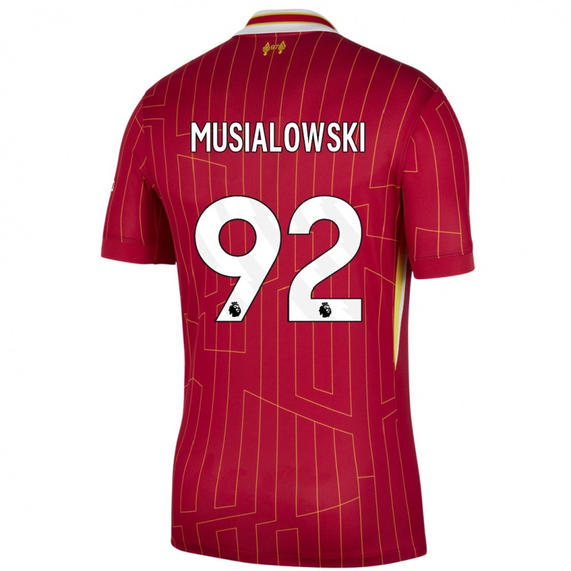 Danxen Kvinder Mateusz Musialowski #92 Rød Gul Hvid Hjemmebane Spillertrøjer 2024/25 Trøje T-Shirt