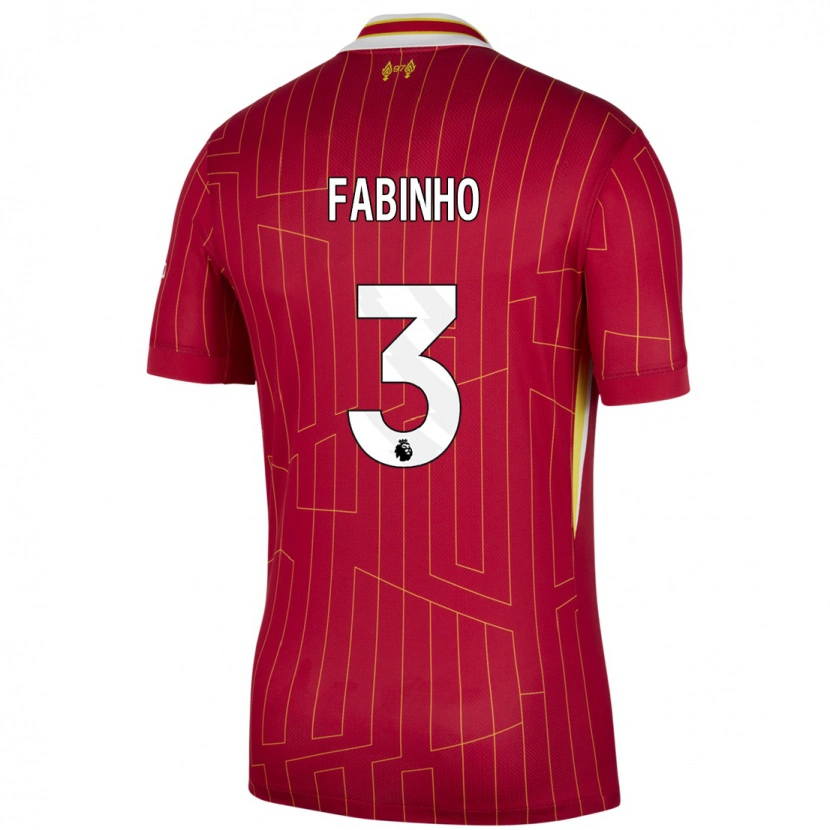 Danxen Kvinder Fabinho #3 Rød Gul Hvid Hjemmebane Spillertrøjer 2024/25 Trøje T-Shirt