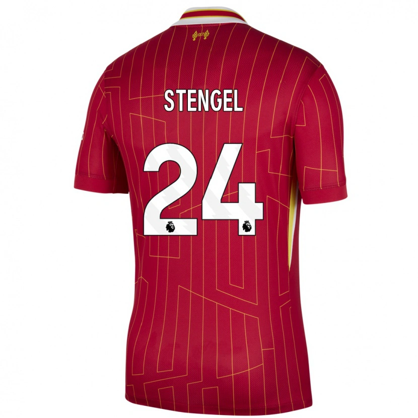 Danxen Kvinder Katie Stengel #24 Rød Gul Hvid Hjemmebane Spillertrøjer 2024/25 Trøje T-Shirt