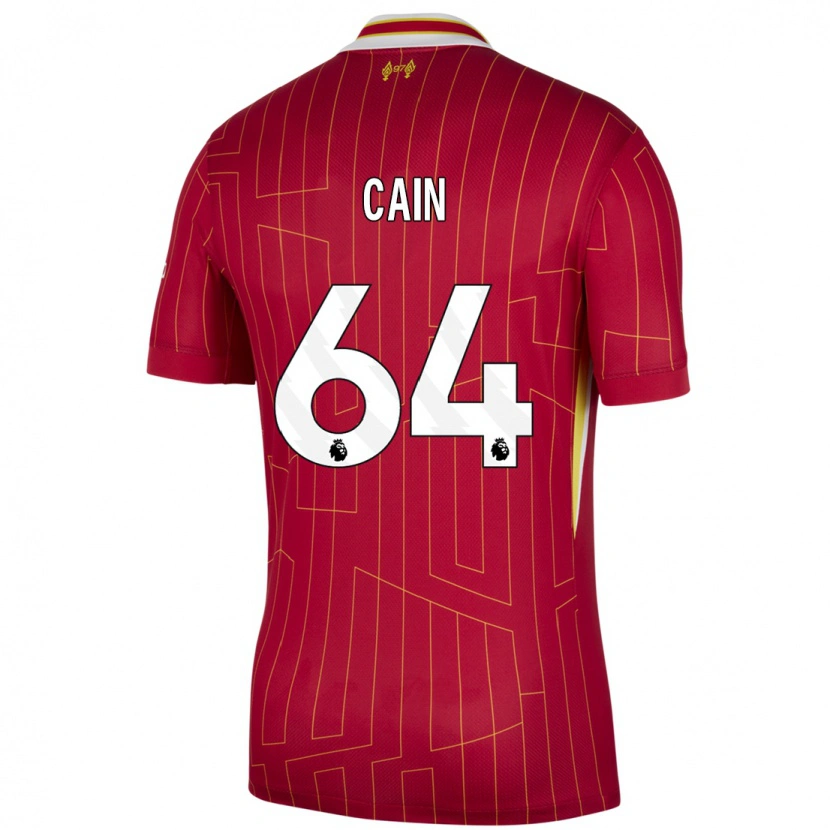 Danxen Kvinder Jake Cain #64 Rød Gul Hvid Hjemmebane Spillertrøjer 2024/25 Trøje T-Shirt