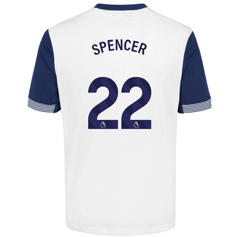 Danxen Kvinder Rebecca Spencer #22 Hvid Blå Hjemmebane Spillertrøjer 2024/25 Trøje T-Shirt