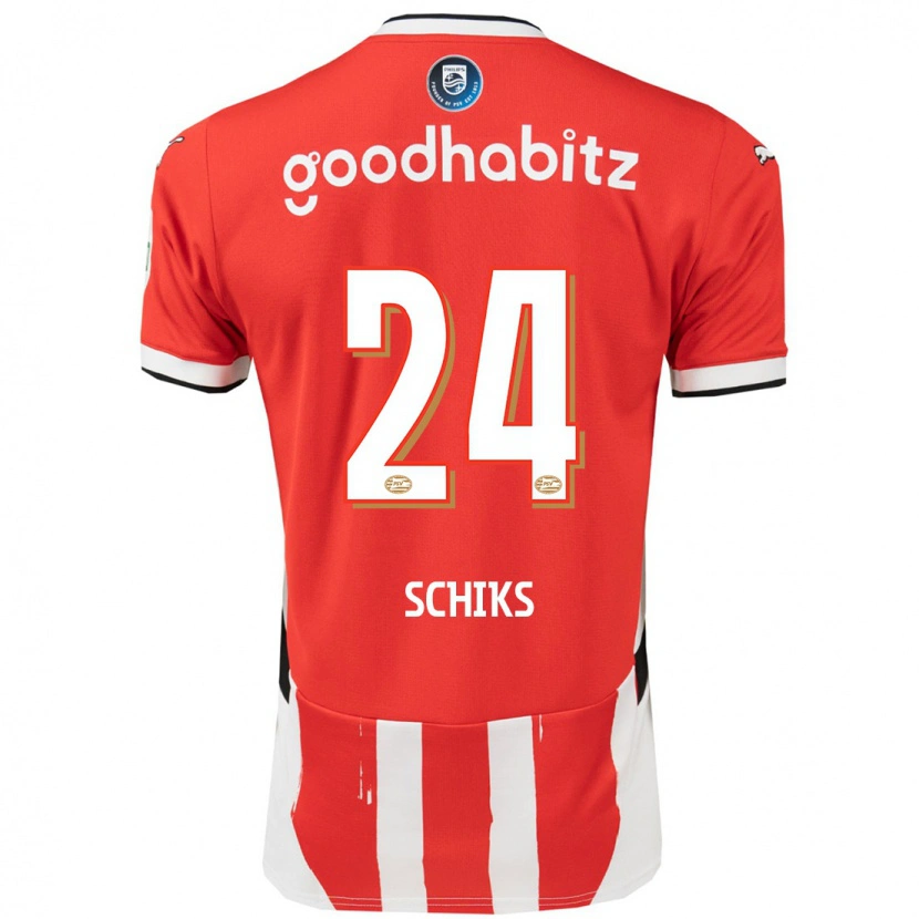 Danxen Kvinder Niek Schiks #24 Rød Hvid Hjemmebane Spillertrøjer 2024/25 Trøje T-Shirt