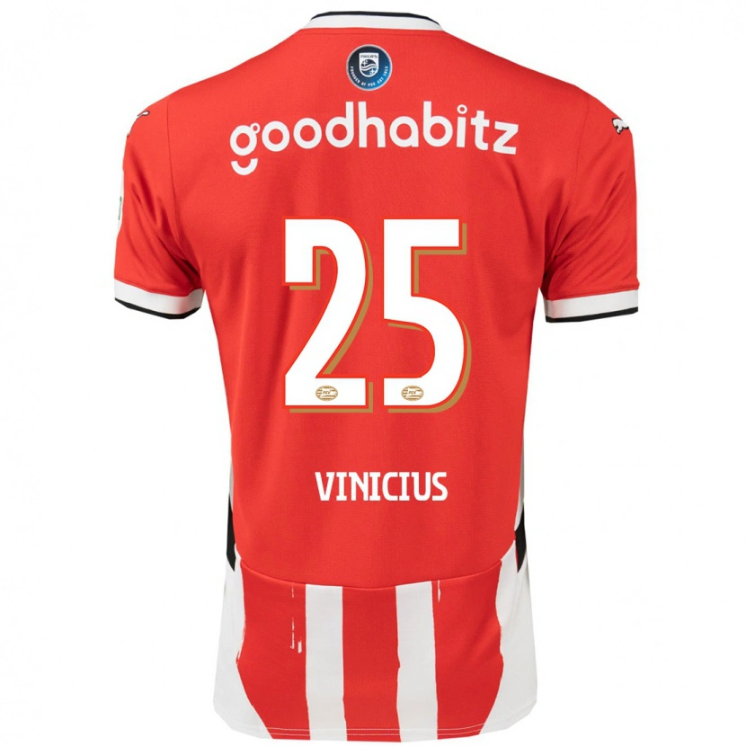 Danxen Kvinder Carlos Vinicius #25 Rød Hvid Hjemmebane Spillertrøjer 2024/25 Trøje T-Shirt