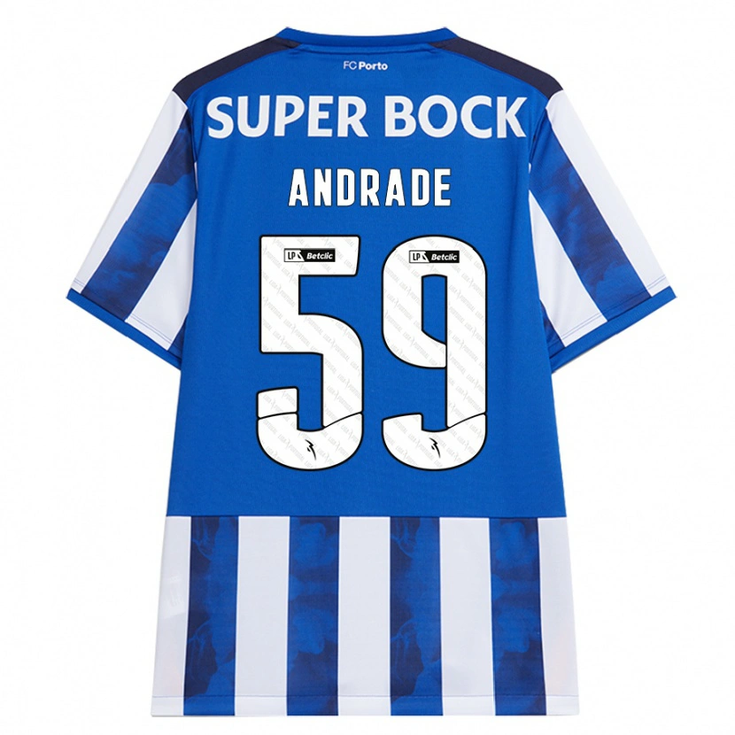 Danxen Kvinder Tiago Andrade #59 Blå Hvid Hjemmebane Spillertrøjer 2024/25 Trøje T-Shirt