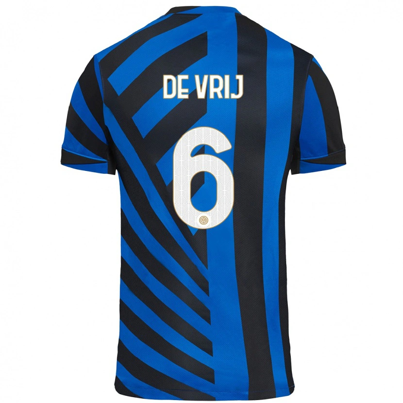 Danxen Kvinder Stefan De Vrij #6 Blå Sort Hjemmebane Spillertrøjer 2024/25 Trøje T-Shirt
