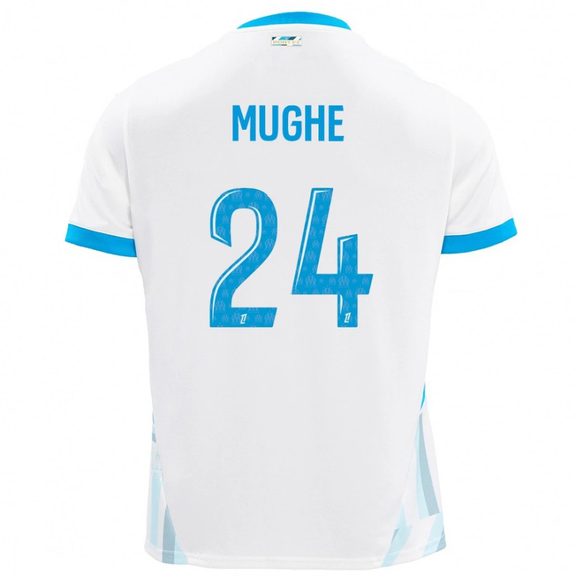 Danxen Kvinder François Mughe #24 Hvid Himmelblå Hjemmebane Spillertrøjer 2024/25 Trøje T-Shirt