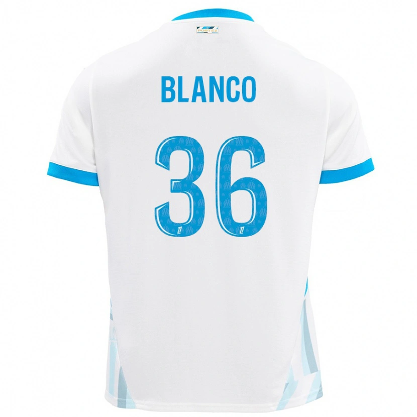 Danxen Kvinder Rubén Blanco #36 Hvid Himmelblå Hjemmebane Spillertrøjer 2024/25 Trøje T-Shirt