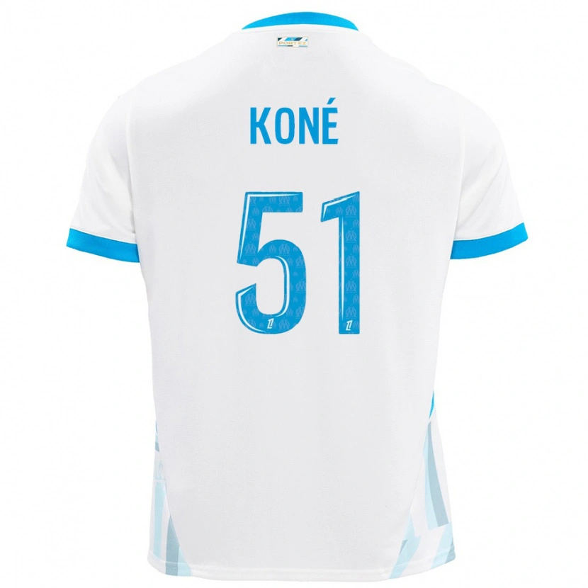 Danxen Kvinder Ismaël Koné #51 Hvid Himmelblå Hjemmebane Spillertrøjer 2024/25 Trøje T-Shirt