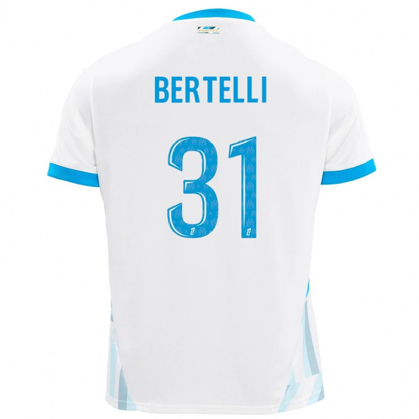 Danxen Kvinder Ugo Bertelli #31 Hvid Himmelblå Hjemmebane Spillertrøjer 2024/25 Trøje T-Shirt