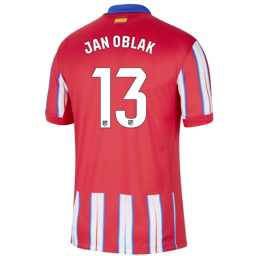 Danxen Kvinder Jan Oblak #13 Rød Hvid Blå Hjemmebane Spillertrøjer 2024/25 Trøje T-Shirt