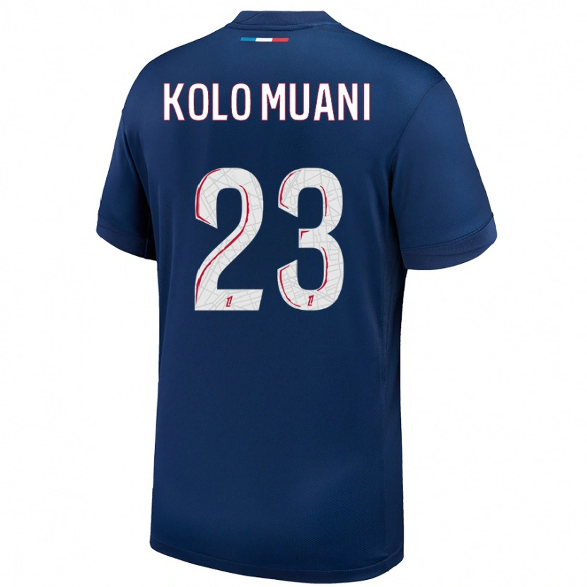 Danxen Kvinder Randal Kolo Muani #23 Marineblå Hvid Hjemmebane Spillertrøjer 2024/25 Trøje T-Shirt