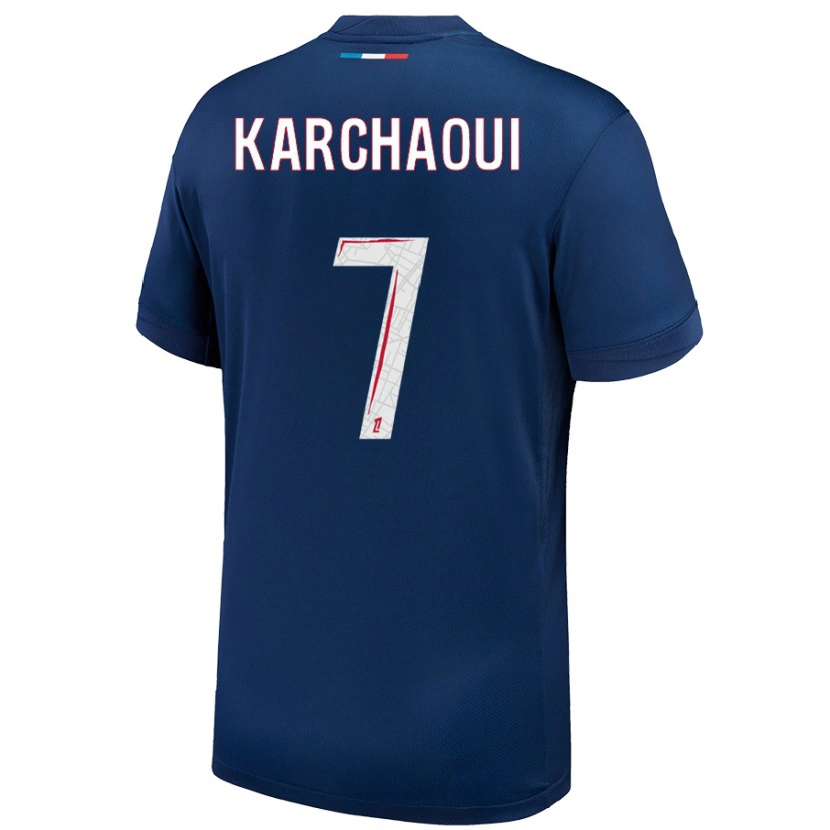 Danxen Kvinder Sakina Karchaoui #7 Marineblå Hvid Hjemmebane Spillertrøjer 2024/25 Trøje T-Shirt