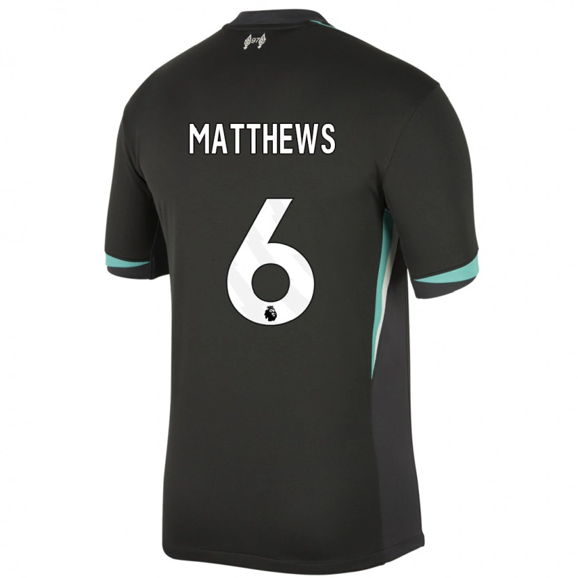Danxen Kvinder Jasmine Matthews #6 Sort Antracit Hvid Udebane Spillertrøjer 2024/25 Trøje T-Shirt