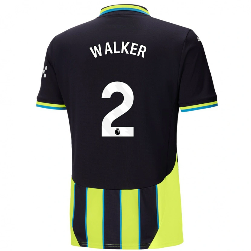 Danxen Kvinder Kyle Walker #2 Blå Gul Udebane Spillertrøjer 2024/25 Trøje T-Shirt