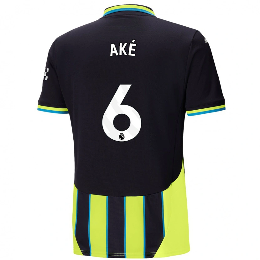 Danxen Kvinder Nathan Aké #6 Blå Gul Udebane Spillertrøjer 2024/25 Trøje T-Shirt