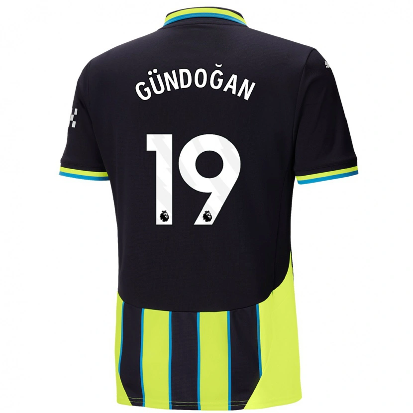 Danxen Kvinder İlkay Gündoğan #19 Blå Gul Udebane Spillertrøjer 2024/25 Trøje T-Shirt