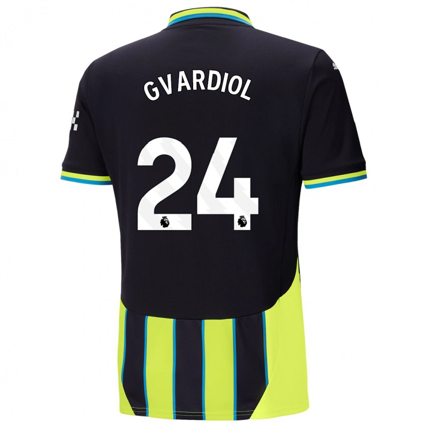 Danxen Kvinder Josko Gvardiol #24 Blå Gul Udebane Spillertrøjer 2024/25 Trøje T-Shirt