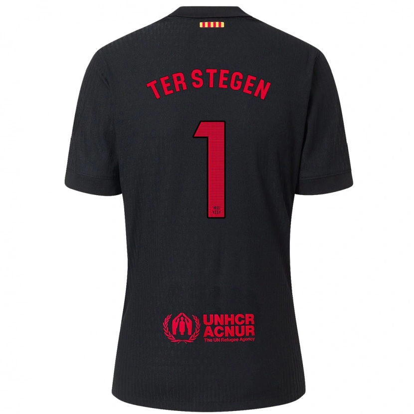 Danxen Kvinder Marc-André Ter Stegen #1 Sort Rød Udebane Spillertrøjer 2024/25 Trøje T-Shirt